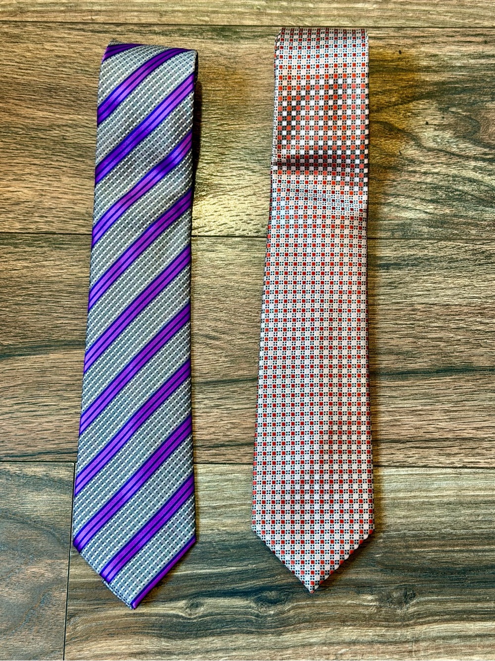 COOGI Vintage Mens Necktie Lot of 2 - Purple Stripe & Orange Geometric